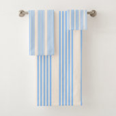 Blauw en beige vijf strips bad handdoek (Insitu)