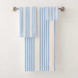 Blauw en beige vijf strips bad handdoek
