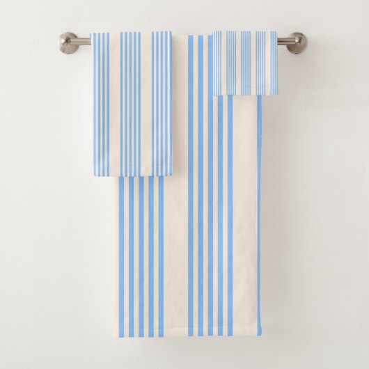 Blauw en beige vijf strips bad handdoek (Insitu)