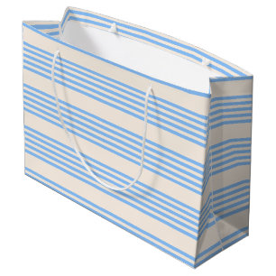 Blauw en beige vijf strips groot cadeauzakje