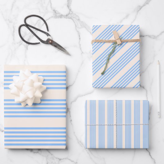 Blauw en beige vijf strips inpakpapier vel (Voorkant)