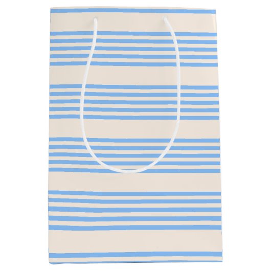 Blauw en beige vijf strips medium cadeauzakje (Voorkant)