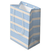 Blauw en beige vijf strips medium cadeauzakje (Achterkant Gekanteld)