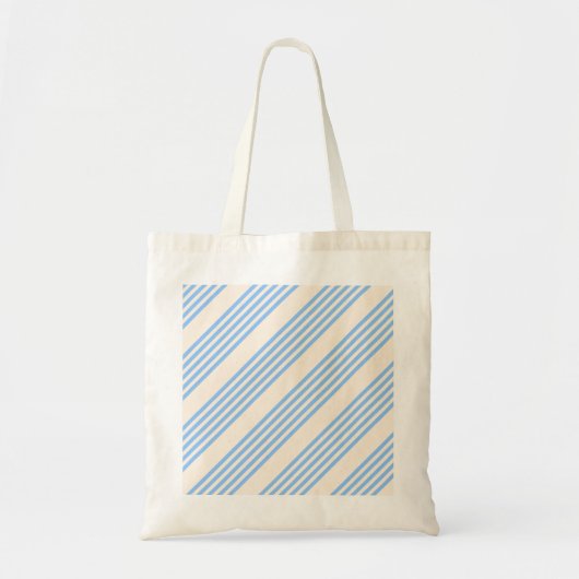 Blauw en beige vijf strips tote bag (Voorkant)