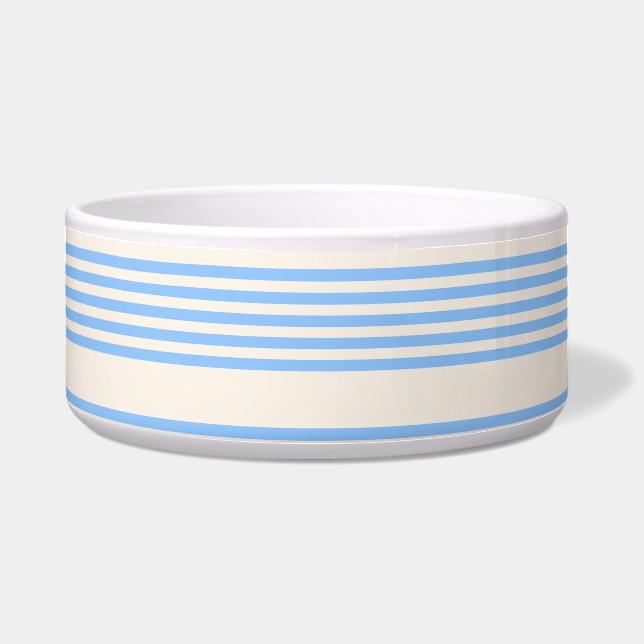 Blauw en beige vijf strips voerbakje (Voorkant)