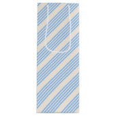 Blauw en beige vijf strips wijn cadeautas (Voorkant)