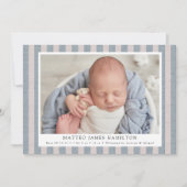 Blauw en beige vuurhuis Linen Stripes 2 Foto geboo Aankondiging