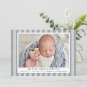 Blauw en beige vuurhuis Linen Stripes 2 Foto geboo Aankondiging