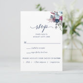 Blauw en Berry Bloemen w / zonder Maaltijden Optie RSVP Kaartje (Staand voorkant)