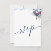 Blauw en Berry Bloemen w / zonder Maaltijden Optie RSVP Kaartje (Achterkant)