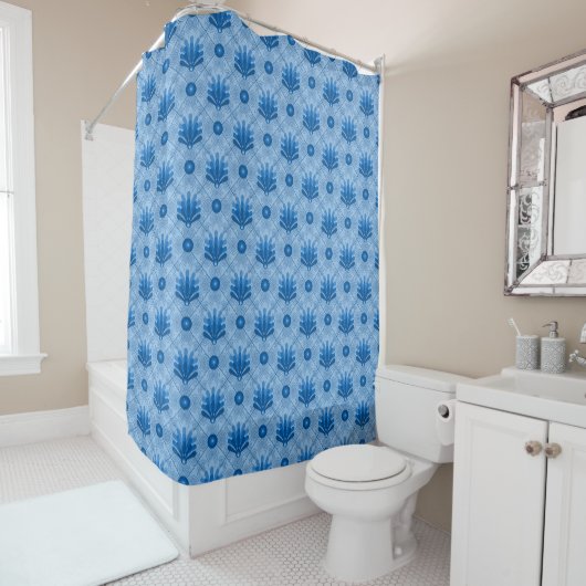 Blauw en blauw, Floral Patterned Shower Curtain Douchegordijn (In situ)
