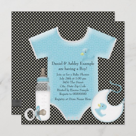 Blauw en Blauw Polka Dot Baby Boy Shower Kaart (Voorkant / Achterkant)