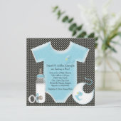 Blauw en Blauw Polka Dot Baby Boy Shower Kaart (Staand voorkant)