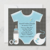 Blauw en Blauw Polka Dot Baby Boy Shower Kaart (Voorkant)