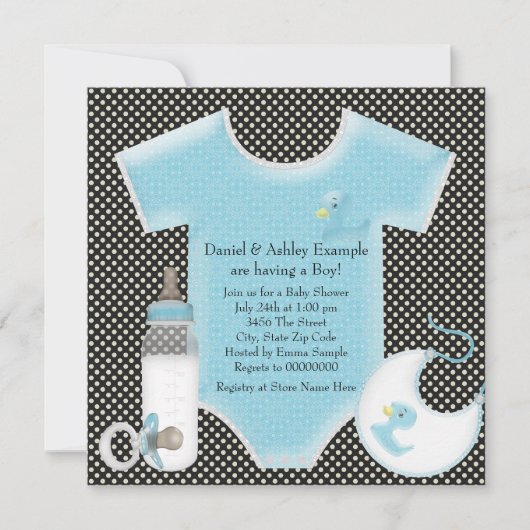 Blauw en Blauw Polka Dot Baby Boy Shower Kaart (Voorkant)