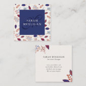 Blauw- en blauwachtig lederpatroon - Monogram Vierkante Visitekaartje (Voorkant / Achterkant)