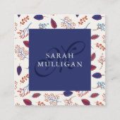 Blauw- en blauwachtig lederpatroon - Monogram Vierkante Visitekaartje (Voorkant)