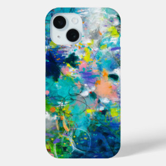 Blauw en Blauwgroen Abstract Floral Pattern iPhone iPhone 15 Case