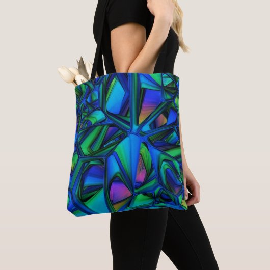 Blauw en Blauwgroen Abstract patroon Tote Bag (Dichtbij)