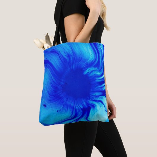 Blauw en blauwgroen abstract schilderij tote bag (Dichtbij)