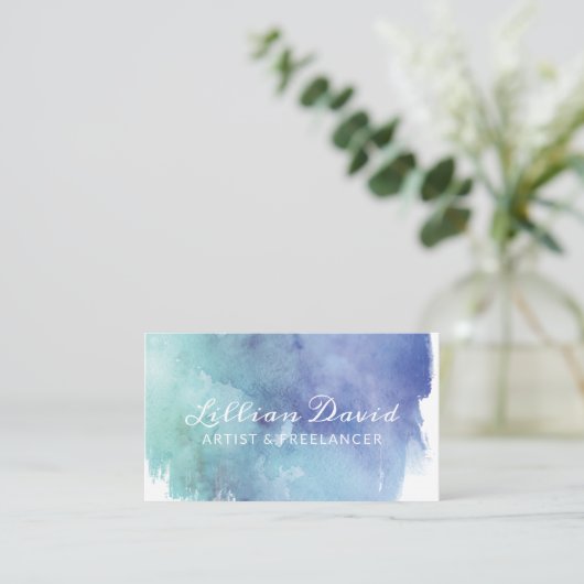 Blauw en Blauwgroen aquarel Wash Artistiek Visitekaartje (Staand voorkant)