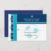 Blauw en Blauwgroen Bar Mitswa Voetbalticket RSVP (Voorkant / Achterkant)