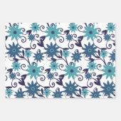 Blauw en Blauwgroen bloemmotief Inpakpapier Vel (Voorkant)