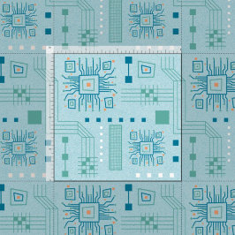 · Blauw en Blauwgroen Circuit Board Pattern Stof