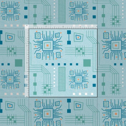 · Blauw en Blauwgroen Circuit Board Pattern Stof