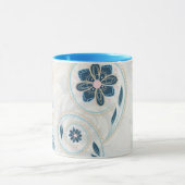 Blauw en Blauwgroen Floral Graphic, "Het leven rev Mok (Midden)