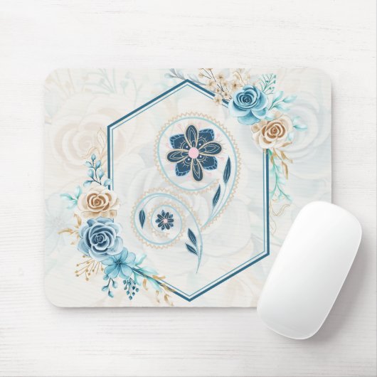 Blauw en Blauwgroen Floral Graphic, "Het leven rev Muismat (Met muis)