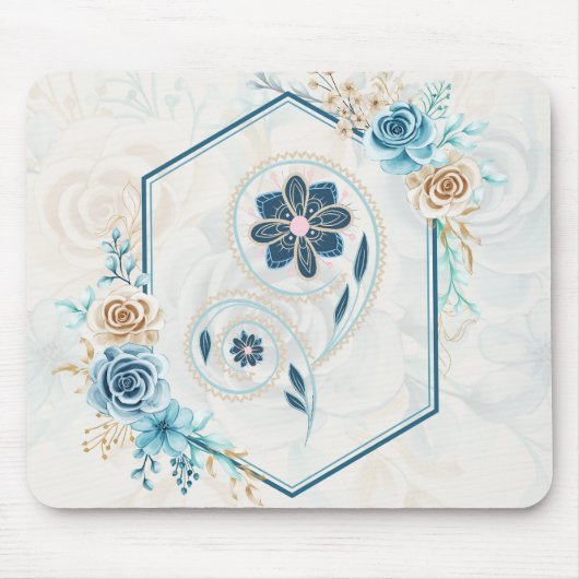 Blauw en Blauwgroen Floral Graphic, "Het leven rev Muismat (Voorkant)