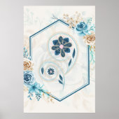Blauw en Blauwgroen Floral Graphic, "Het leven rev Poster (Voorkant)