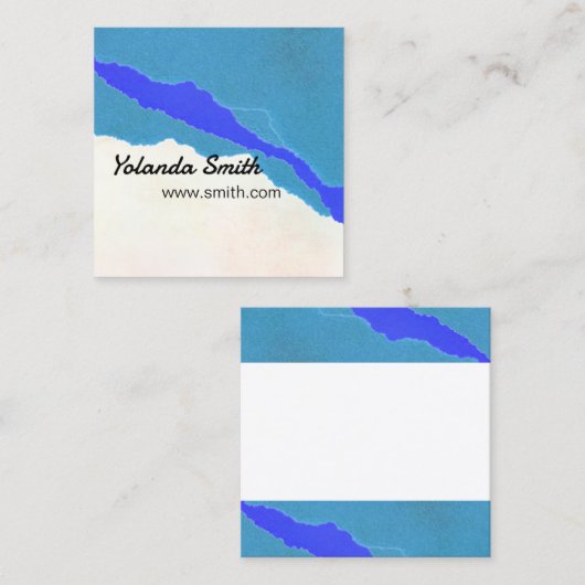 blauw en blauwgroen gescheurd papier abstracte kun vierkante visitekaartje (Voorkant / Achterkant)