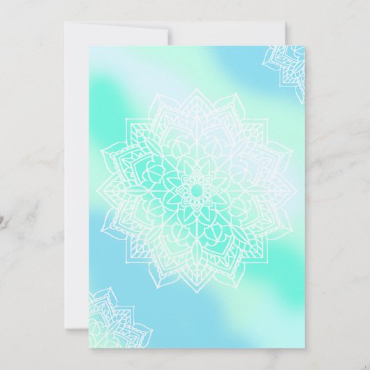 Blauw en Blauwgroen Mandala betoverde bruiloft Kaart (Achterkant)