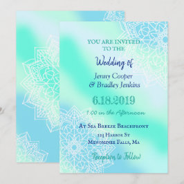 Blauw en Blauwgroen Mandala betoverde bruiloft Kaart