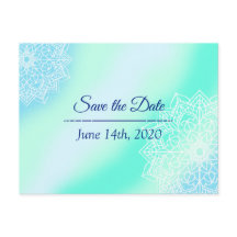 Blauw en Blauwgroen Mandala Bruiloft Save the Date
