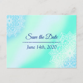 Blauw en Blauwgroen Mandala Bruiloft Save the Date Briefkaart