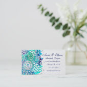 Blauw en Blauwgroen ontwerp van Floral Mandala Visitekaartje (Staand voorkant)