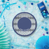 Blauw en Blauwgroen Patterned Happy Birthday Paper Papieren Bordje (Feest)