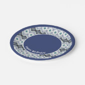 Blauw en Blauwgroen Patterned Happy Birthday Paper Papieren Bordje (Gekanteld)