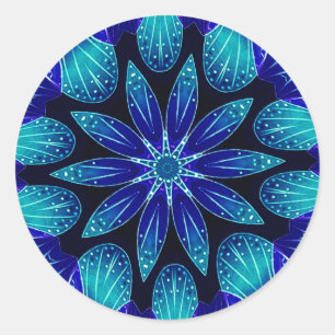 Blauw en Blauwgroen Petals Mandala Ronde Sticker