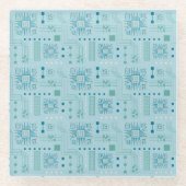 Blauw en Blauwgroen printplaatpatroon Glazen Onderzetter (Voorkant)