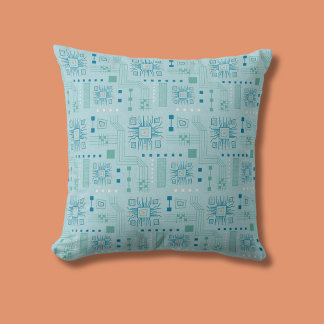 Blauw en Blauwgroen printplaatpatroon Kussen