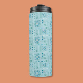 Blauw en Blauwgroen printplaatpatroon Thermosbeker