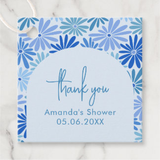 Blauw en Blauwgroen Retro Floral Groovy Baby showe Bedankjes Labels