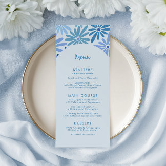 Blauw en Blauwgroen Retro Floral Groovy Baby showe Menu