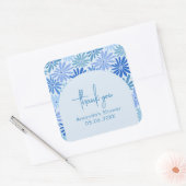 Blauw en Blauwgroen Retro Floral Groovy Baby showe Vierkante Sticker (Envelop)