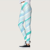 Blauw en Blauwgroen Striped Abstract Leggings (Links)