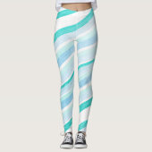 Blauw en Blauwgroen Striped Abstract Leggings (Voorkant)